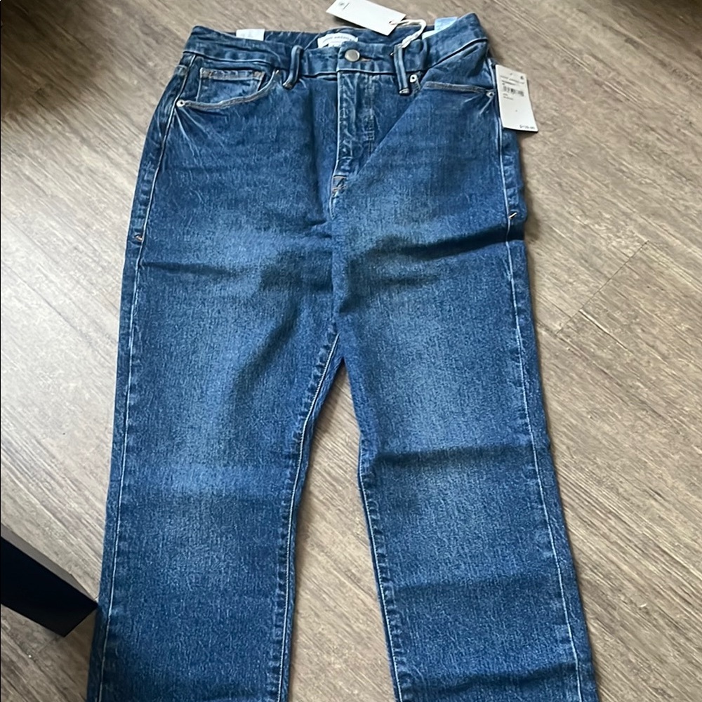 Good American Blue High-Rise Straight-Leg Jeans